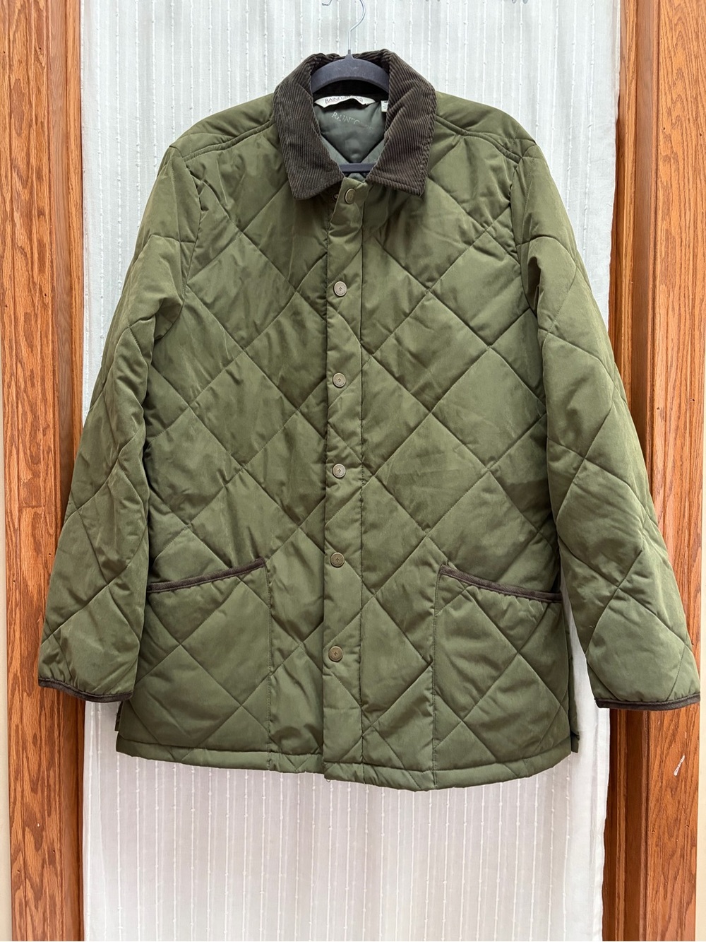 Rainforest Green Quilted Jacket Corduroy Collar Size M